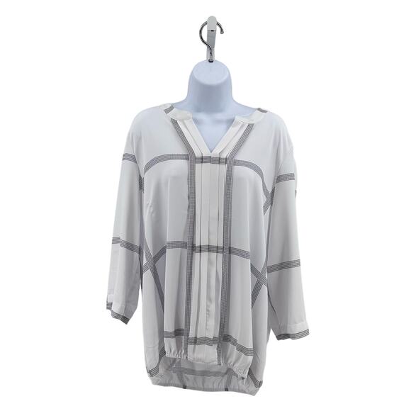 41 Hawthorn White Black Juanis Pleat Detail Gathered Hem Blouse Top Womens XL - Picture 2 of 10